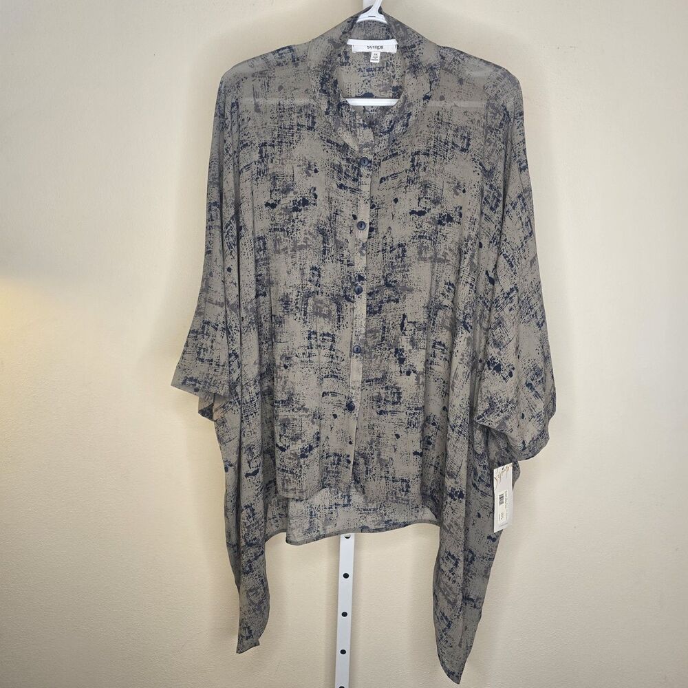 Sympli Women's 3X Georgette Whisper Boxy Shirt Button Up Smokey Shades Sand